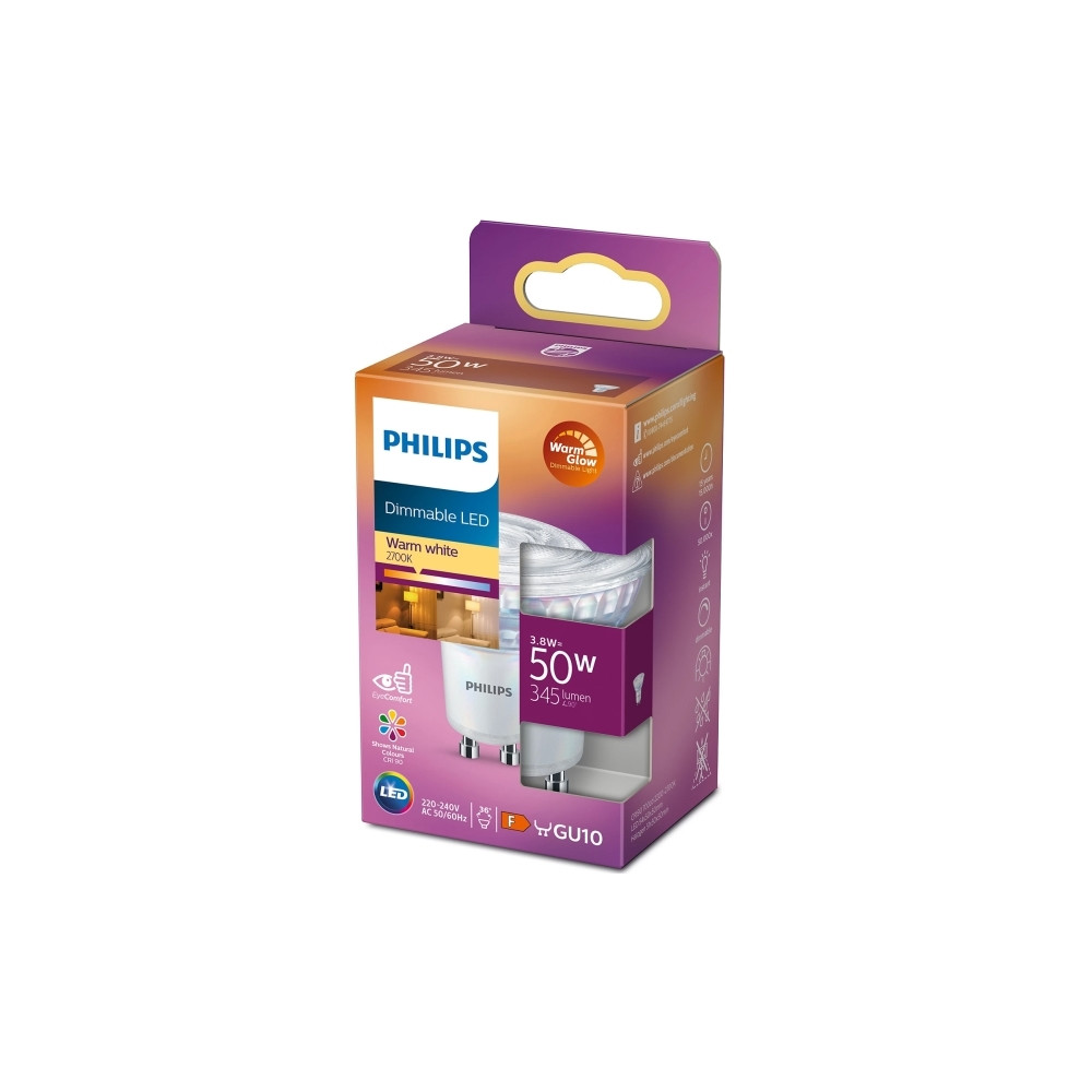 Produktbild för Philips - LED-spotlight - GU10 - 3.8 W - varmt ljus - 2200-2700 K