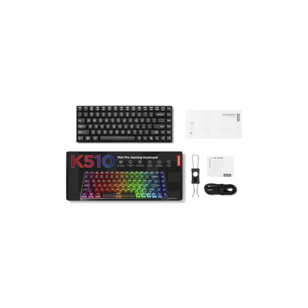 Produktbild för Lenovo Legion K510 Mini Pro - tangentbord - 75% compact - QWERTY - Amerikansk engelska - genomskinlig, svart Inmatningsenhet