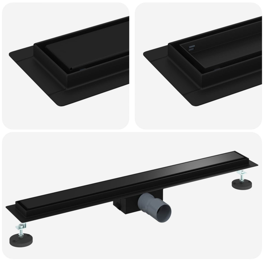 Produktbild för 2 i 1 Duschavlopp Svart 70 cm Rostfritt Stål 304