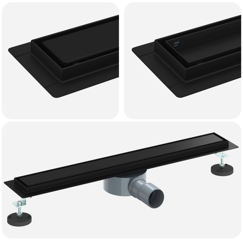 Produktbild för Duschavlopp 2-i-1 med 360° Siphon Svart 60 cm