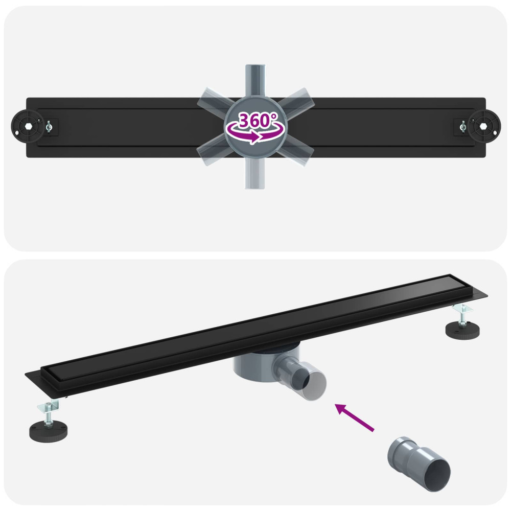 Produktbild för Duschavlopp 2-i-1 med 360° Siphon Svart 80 cm