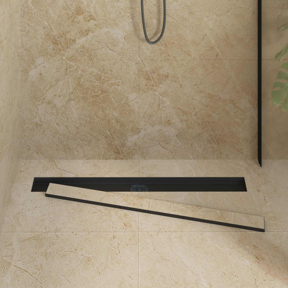 Produktbild för Duschavlopp 2-i-1 med 360° Siphon Svart 90 cm