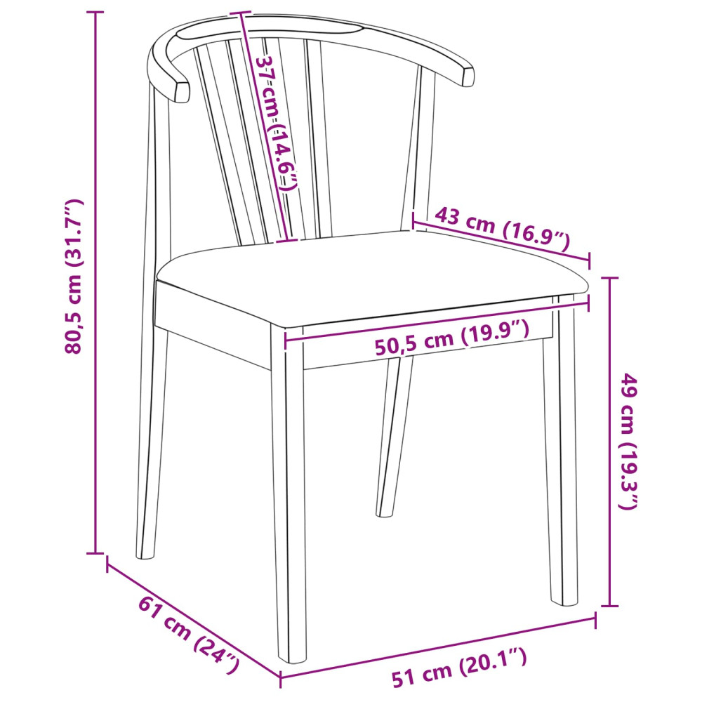 Produktbild för Matstol 2 pcs Naturlig och ljus Massivt gummiträ