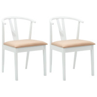 Produktbild för Matstol 2 pcs Vit och brun Massiv Gummiträ