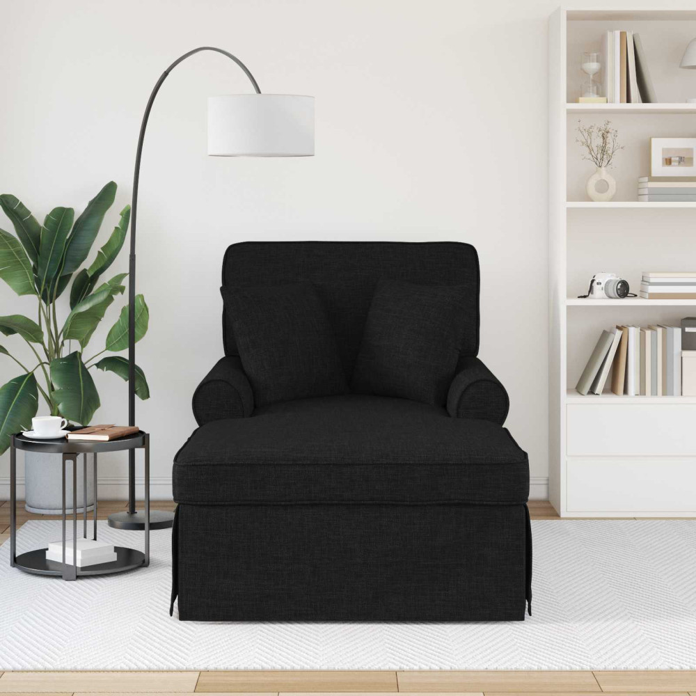 Produktbild för Chaise Lounge med Kjol med kudde med kudde 3 pcs Svart tyg