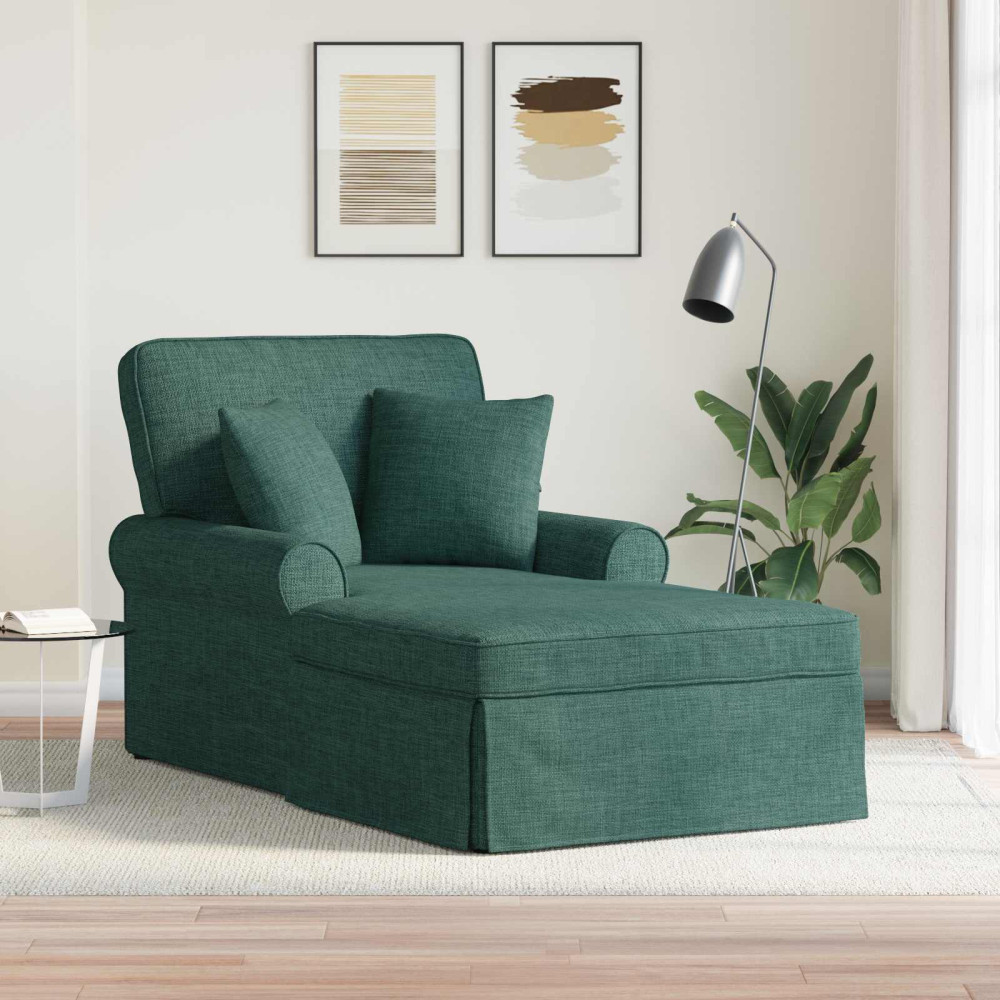 Produktbild för Chaise Lounge med Kjol med kudde med kudde 3 pcs Mörkgrön tyg