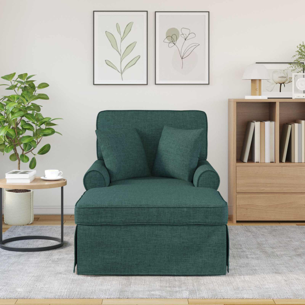 Produktbild för Chaise Lounge med Kjol med kudde med kudde 3 pcs Mörkgrön tyg