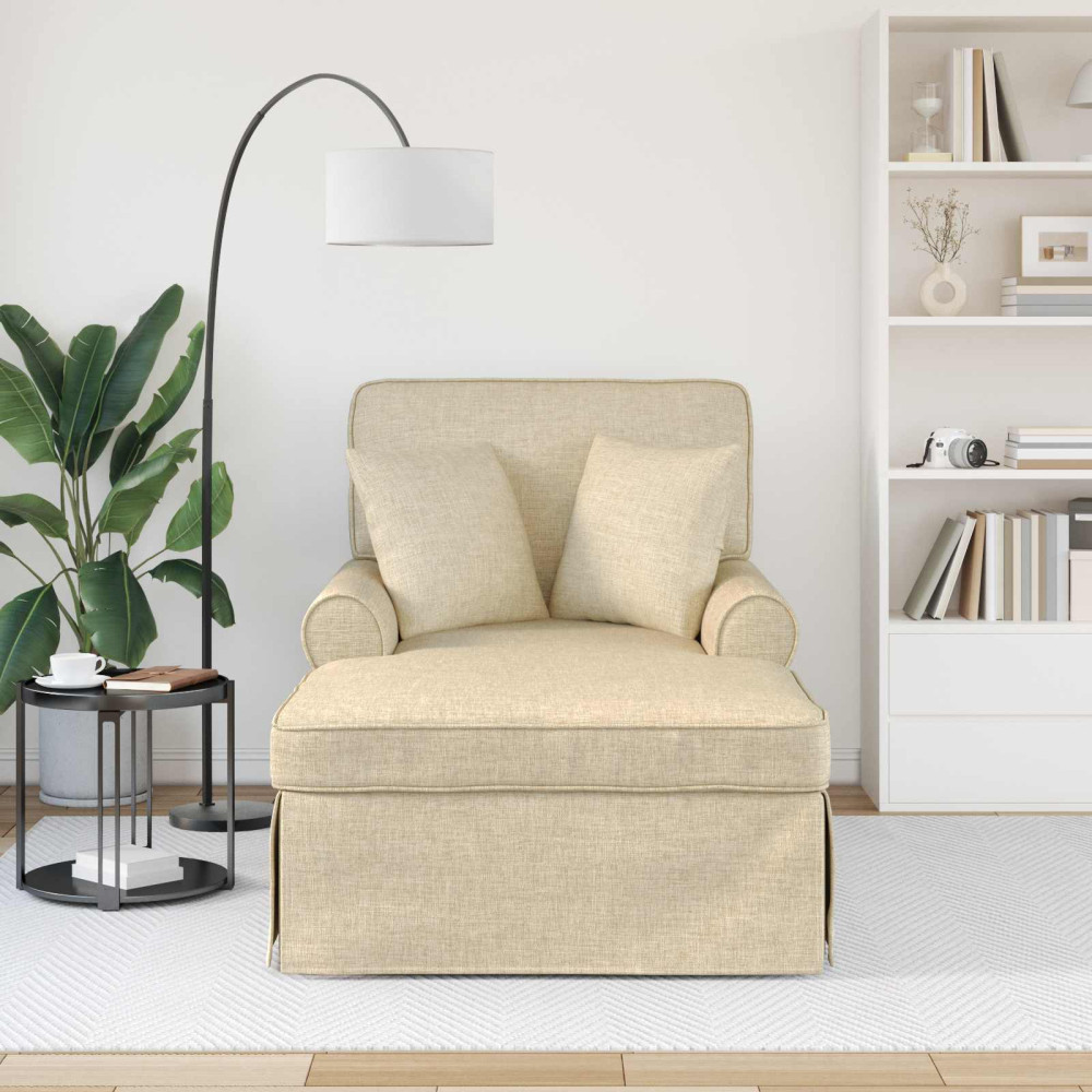 Produktbild för Chaise Lounge med Kjol med kudde med kudde 3 pcs Kräm tyg