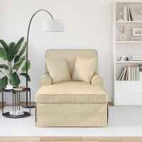 Produktbild för Chaise Lounge med Kjol med kudde med kudde 3 pcs Kräm tyg