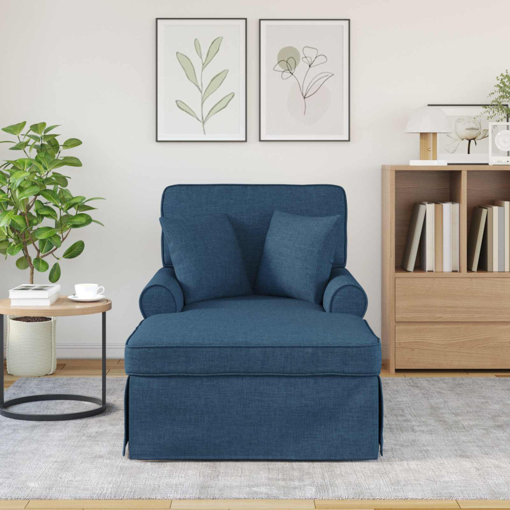 Produktbild för Chaise Lounge med Kjol med kudde med kudde 3 pcs Blå tyg