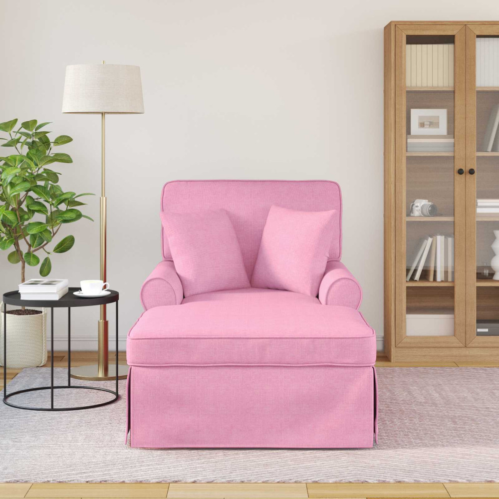 Produktbild för Chaise Lounge med Kjol med kudde med kudde 3 pcs Rosa tyg
