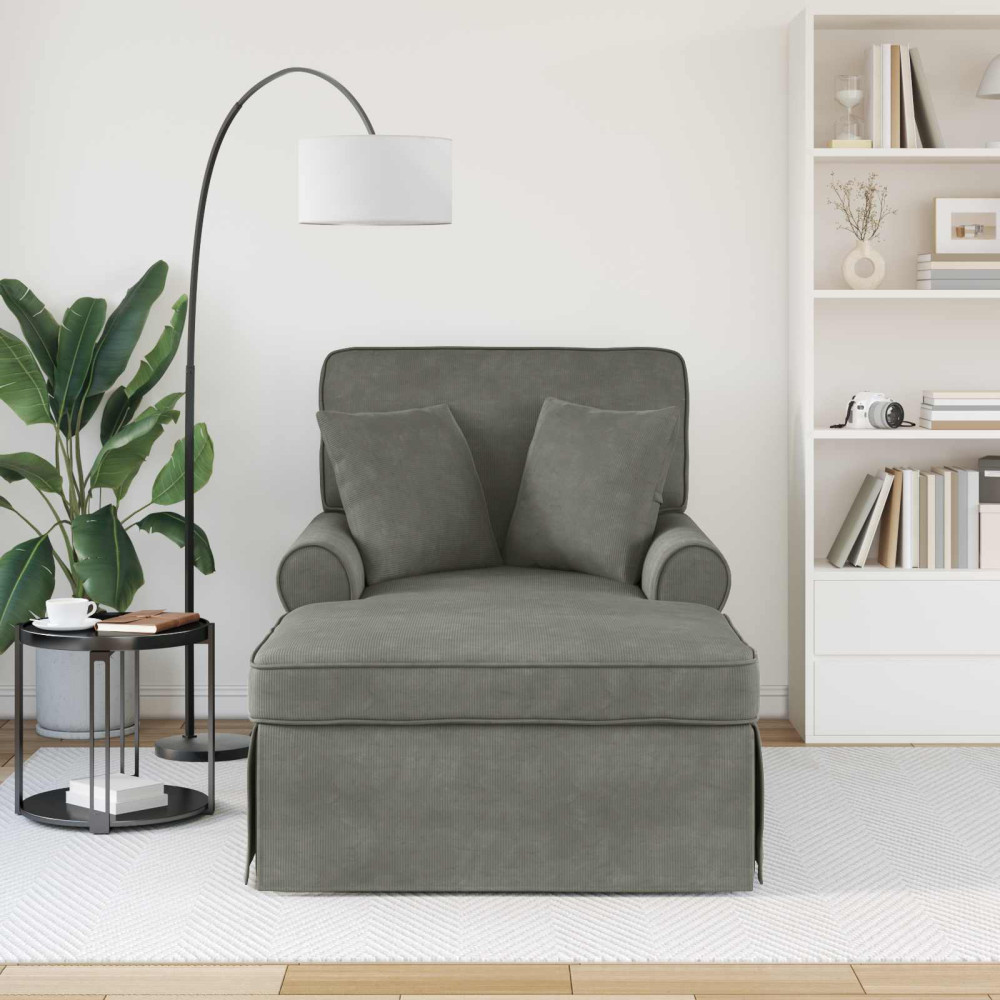 Produktbild för Chaise Lounge med Kjol med kudde 3 pcs Ljusgrå Kordread tyg