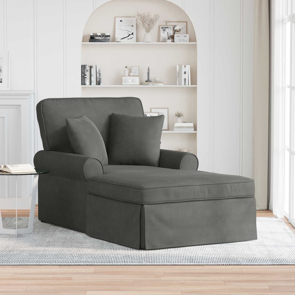 Produktbild för Chaise Lounge med Kjol med kudde 3 pcs Mörkgrå Kordread tyg