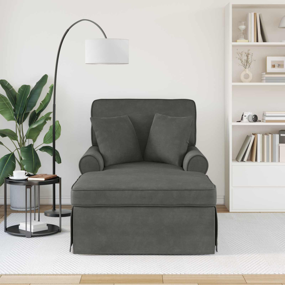 Produktbild för Chaise Lounge med Kjol med kudde 3 pcs Mörkgrå Kordread tyg