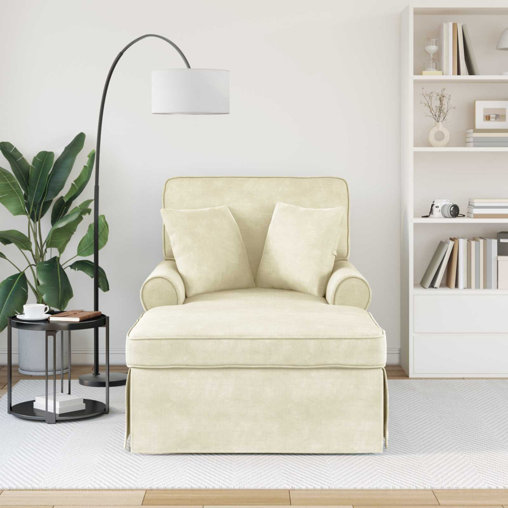 Produktbild för Chaise Lounge med Kjol med kudde 3 pcs Kräm Kordread tyg