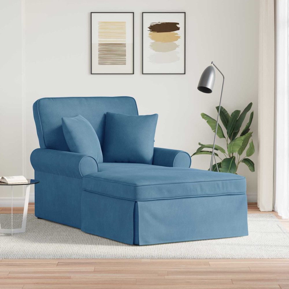 Produktbild för Chaise Lounge med Kjol med kudde 3 pcs Blå Kordread tyg
