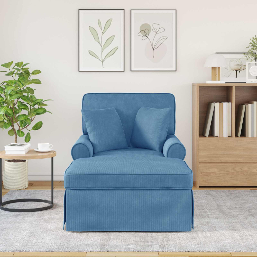 Produktbild för Chaise Lounge med Kjol med kudde 3 pcs Blå Kordread tyg