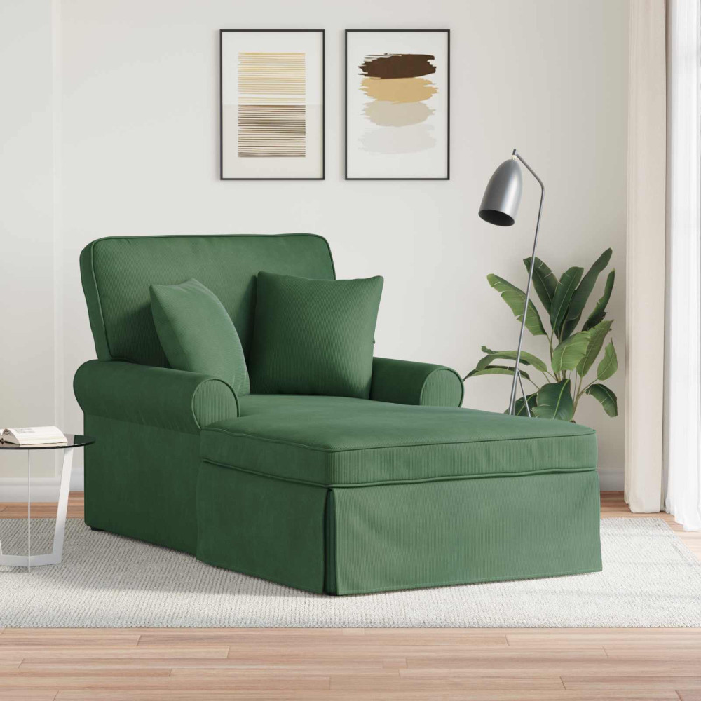 Produktbild för Chaise Lounge med Kjol med kudde 3 pcs Jungelgrön Kordread tyg