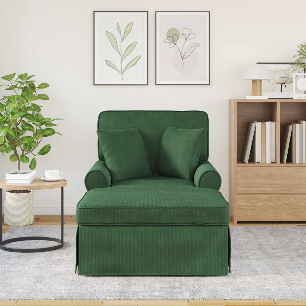 Produktbild för Chaise Lounge med Kjol med kudde 3 pcs Jungelgrön Kordread tyg