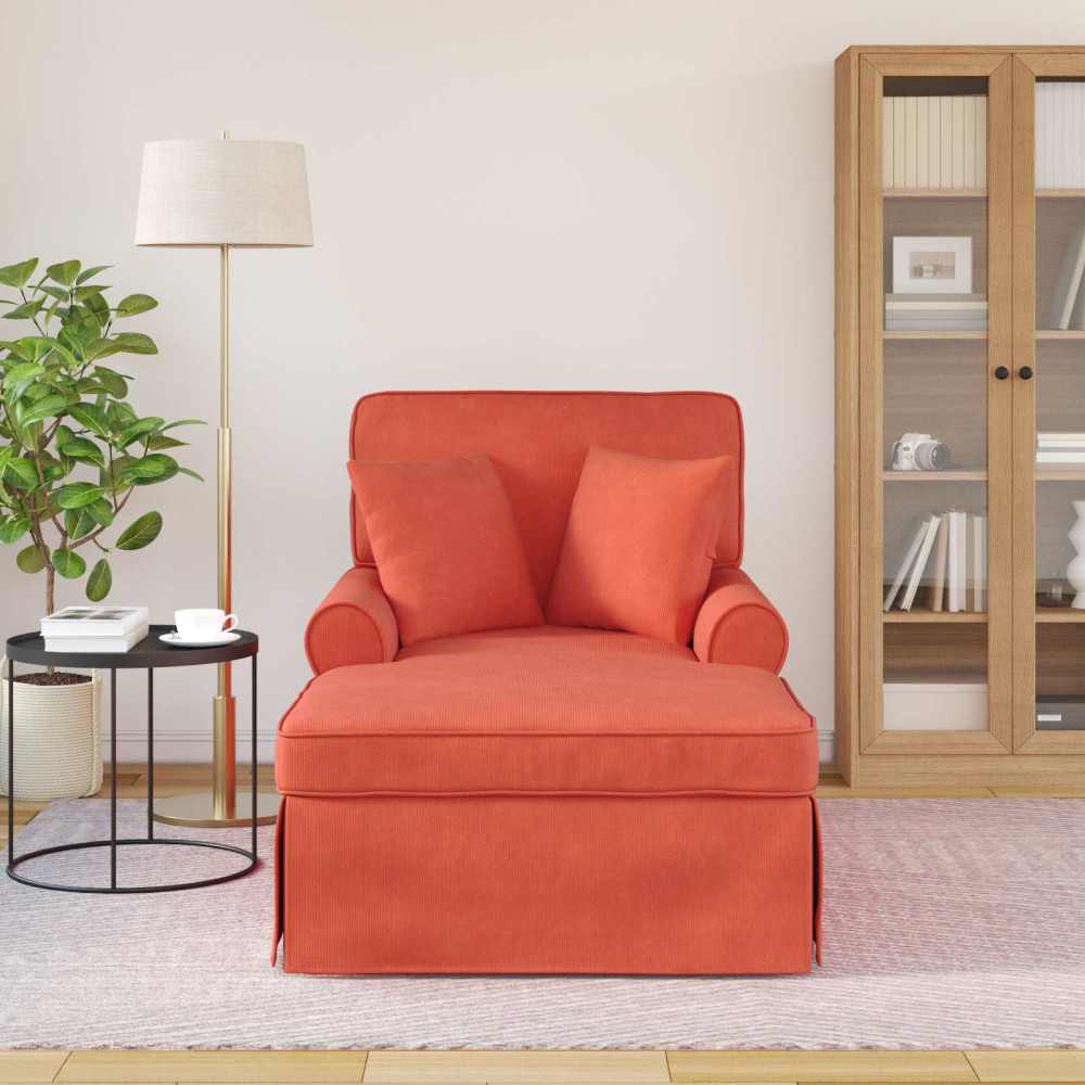 Produktbild för Chaise Lounge med Kjol med kudde 3 pcs Röd orange Kordread tyg