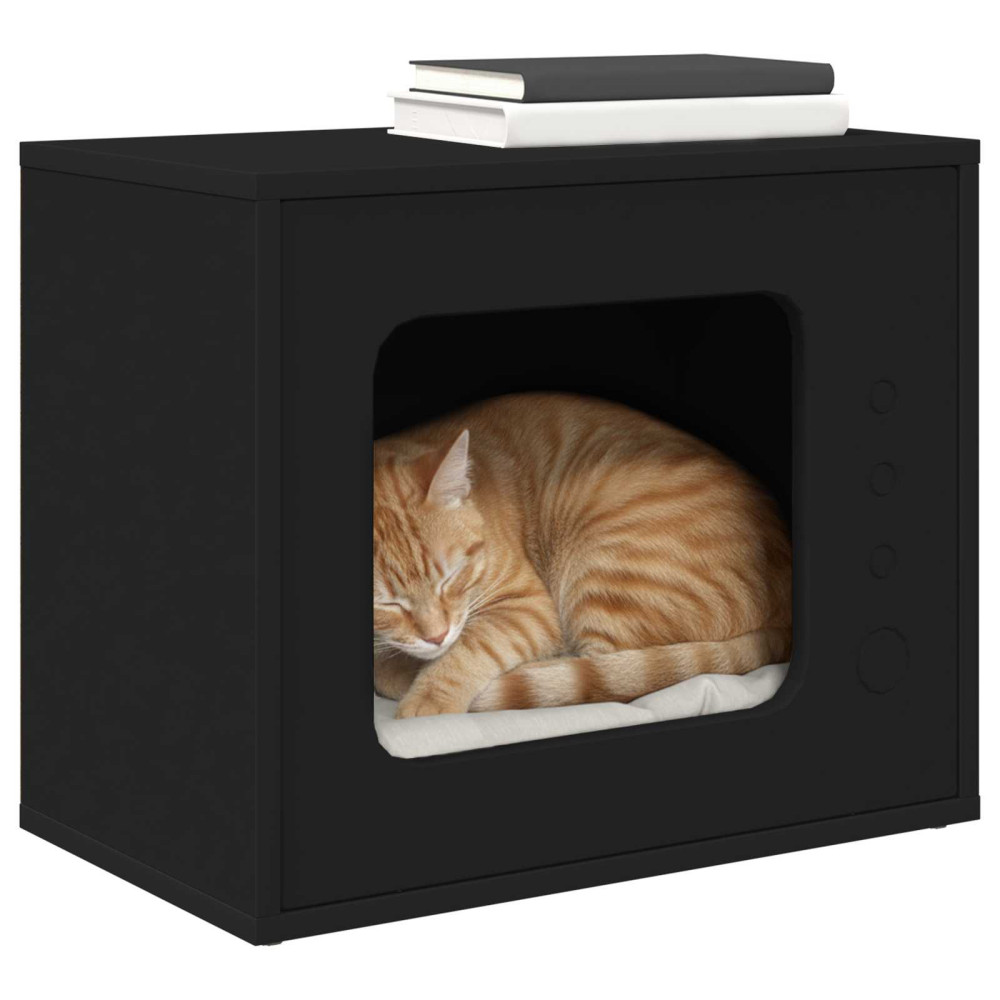Produktbild för Katt hus Svart 51 x 30 x 42,5 cm Konstruerat trä