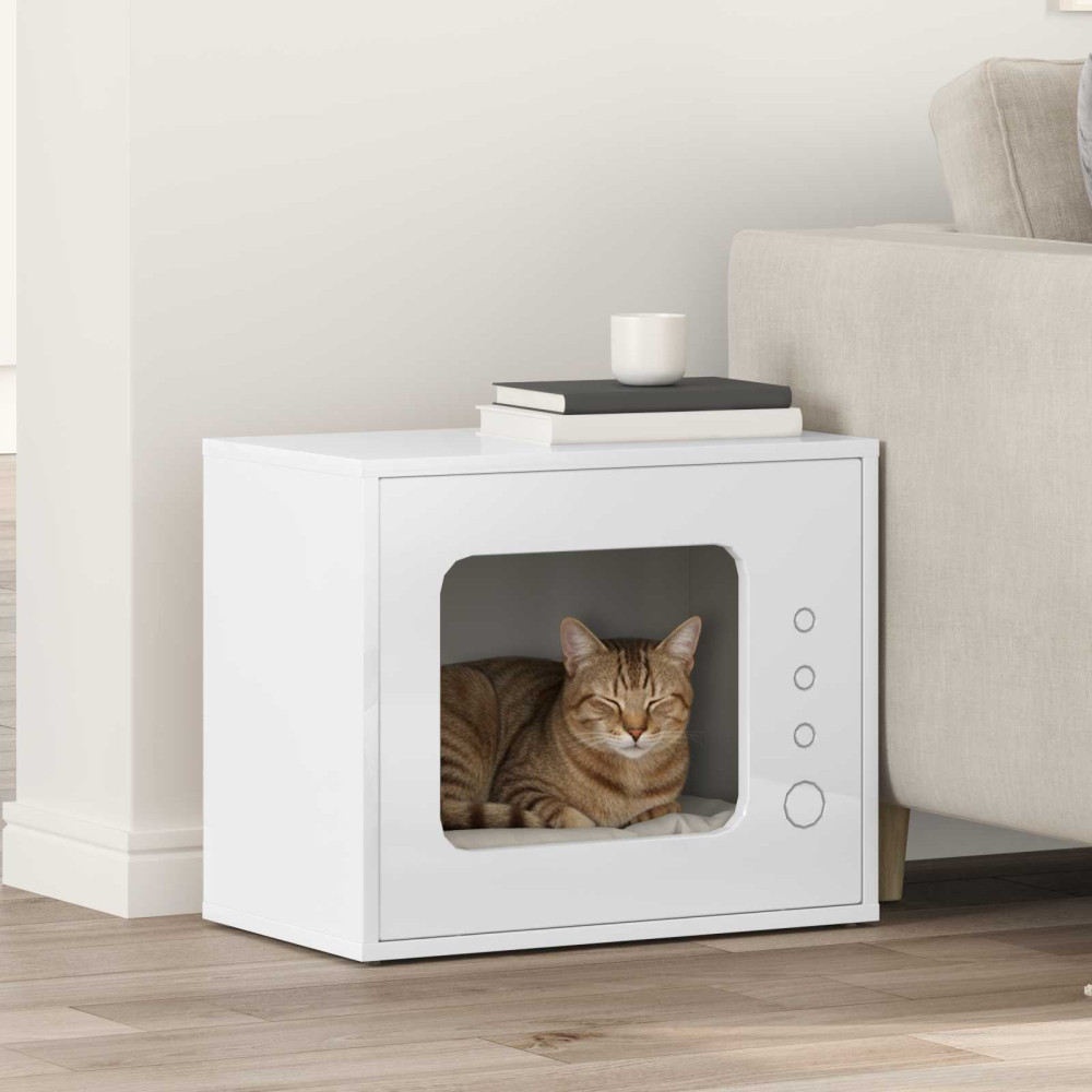 Produktbild för Katt hus Glansig Vit 51 x 30 x 42,5 cm Konstruerat trä