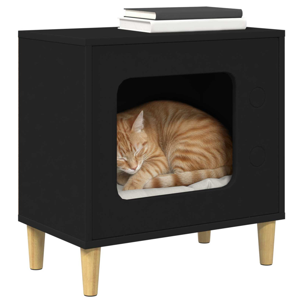 Produktbild för Katt hus Svart 51 x 30 x 52 cm Konstruerat trä
