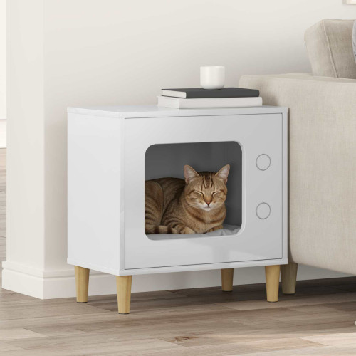 vidaXL Katt hus Glansig Vit 51 x 30 x 52 cm Konstruerat trä