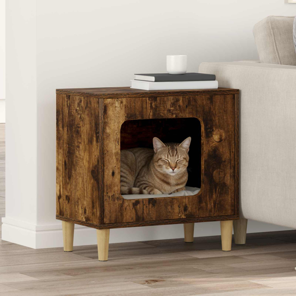 Produktbild för Katt hus Rökt ek 51 x 30 x 52 cm Konstruerat trä