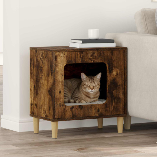 vidaXL Katt hus Rökt ek 51 x 30 x 52 cm Konstruerat trä
