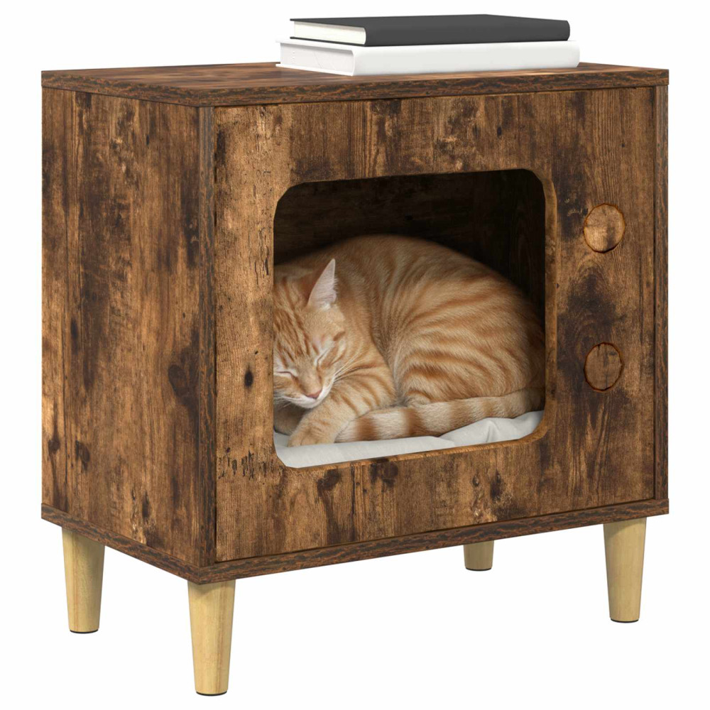 Produktbild för Katt hus Rökt ek 51 x 30 x 52 cm Konstruerat trä