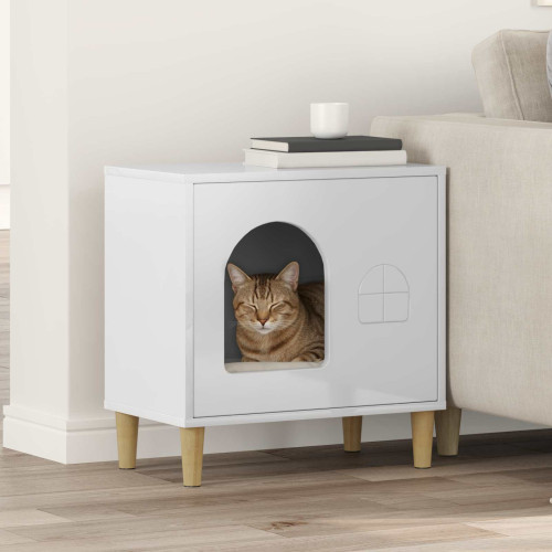vidaXL Katt hus Glansig Vit 51 x 30 x 52 cm Konstruerat trä