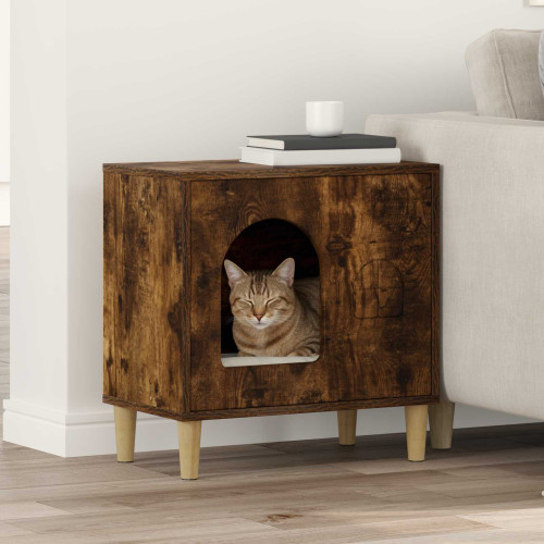 vidaXL Katt hus Rökt ek 51 x 30 x 52 cm Konstruerat trä