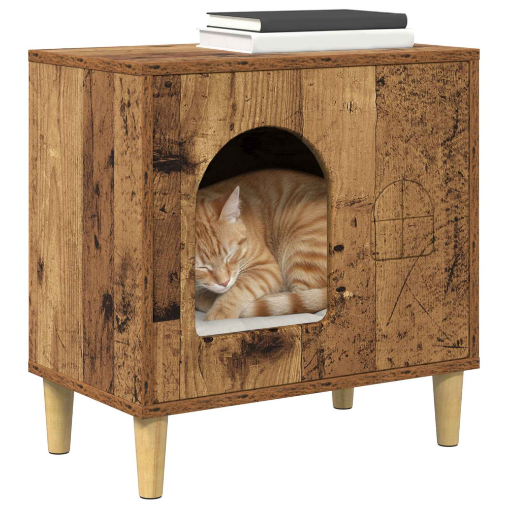 Produktbild för Katt hus Gammalt trä 51 x 30 x 52 cm Konstruerat trä
