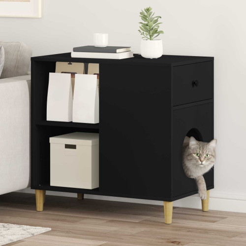 vidaXL Katt hus Svart 72 x 42,5 x 70 cm Konstruerat trä