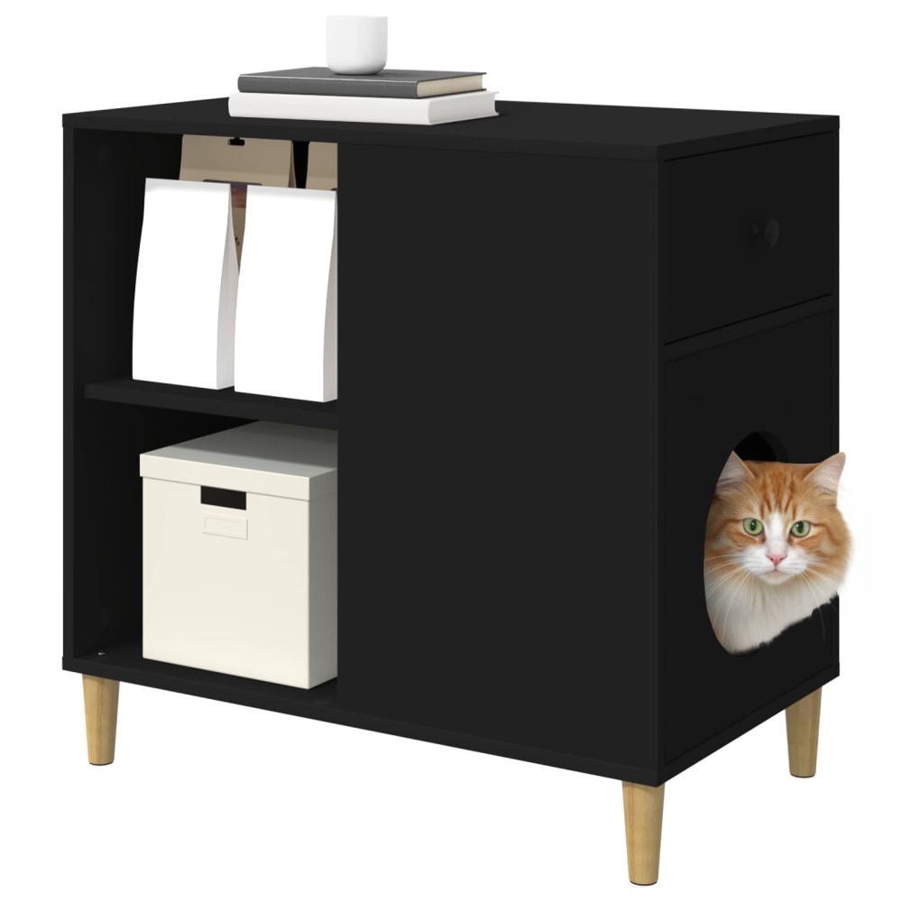 Produktbild för Katt hus Svart 72 x 42,5 x 70 cm Konstruerat trä