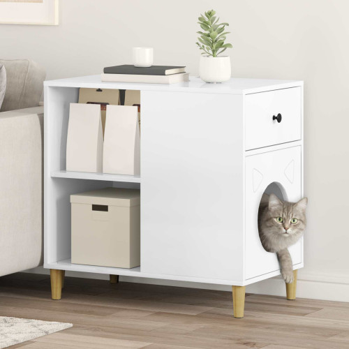 vidaXL Katt hus Glansig Vit 72 x 42,5 x 70 cm Konstruerat trä