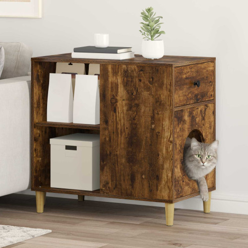vidaXL Katt hus Rökt ek 72 x 42,5 x 70 cm Konstruerat trä