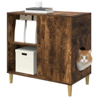 Produktbild för Katt hus Rökt ek 72 x 42,5 x 70 cm Konstruerat trä