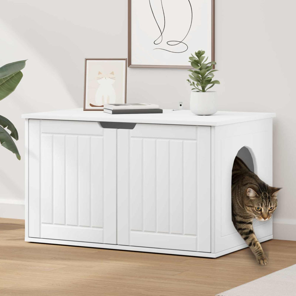Produktbild för Katt hus Vit 85 x 55 x 50,5 cm Konstruerat trä