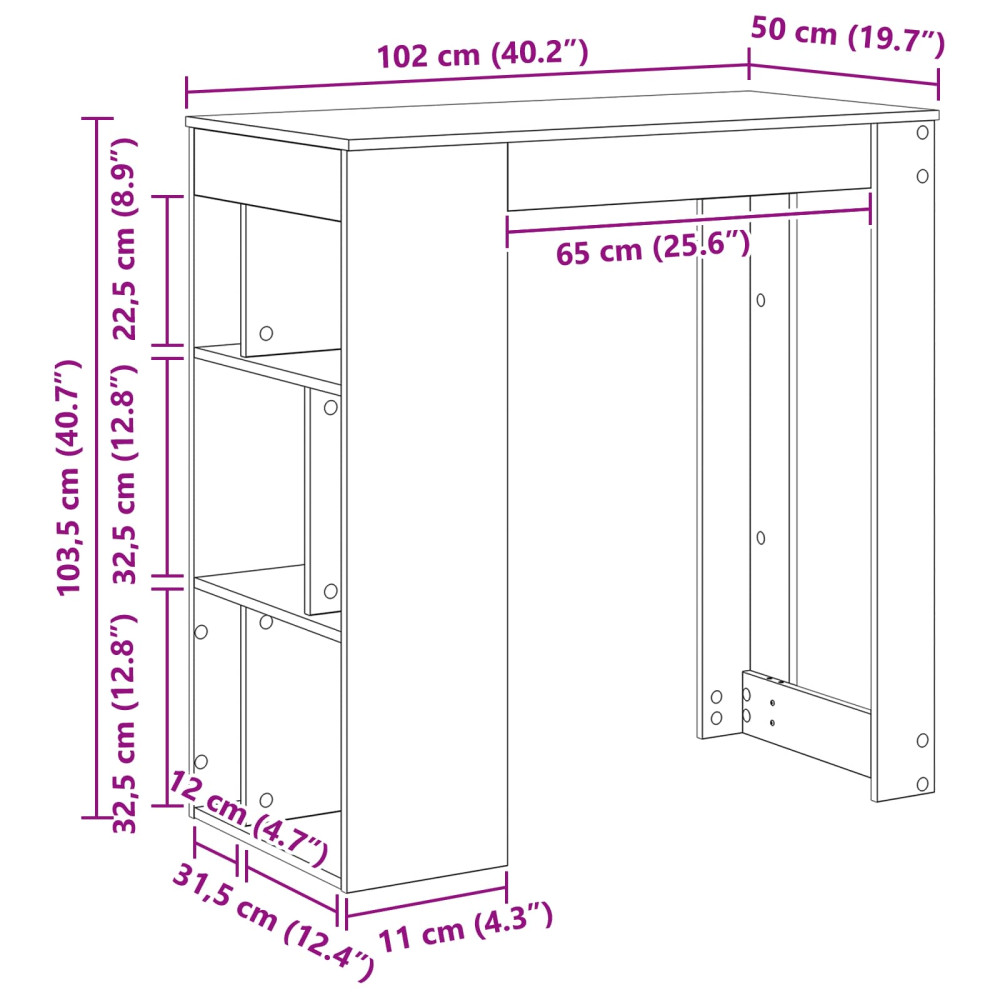 Produktbild för Barbord med hylla Svart Ek 102 x 50 x 103,5 cm Konstruerat trä