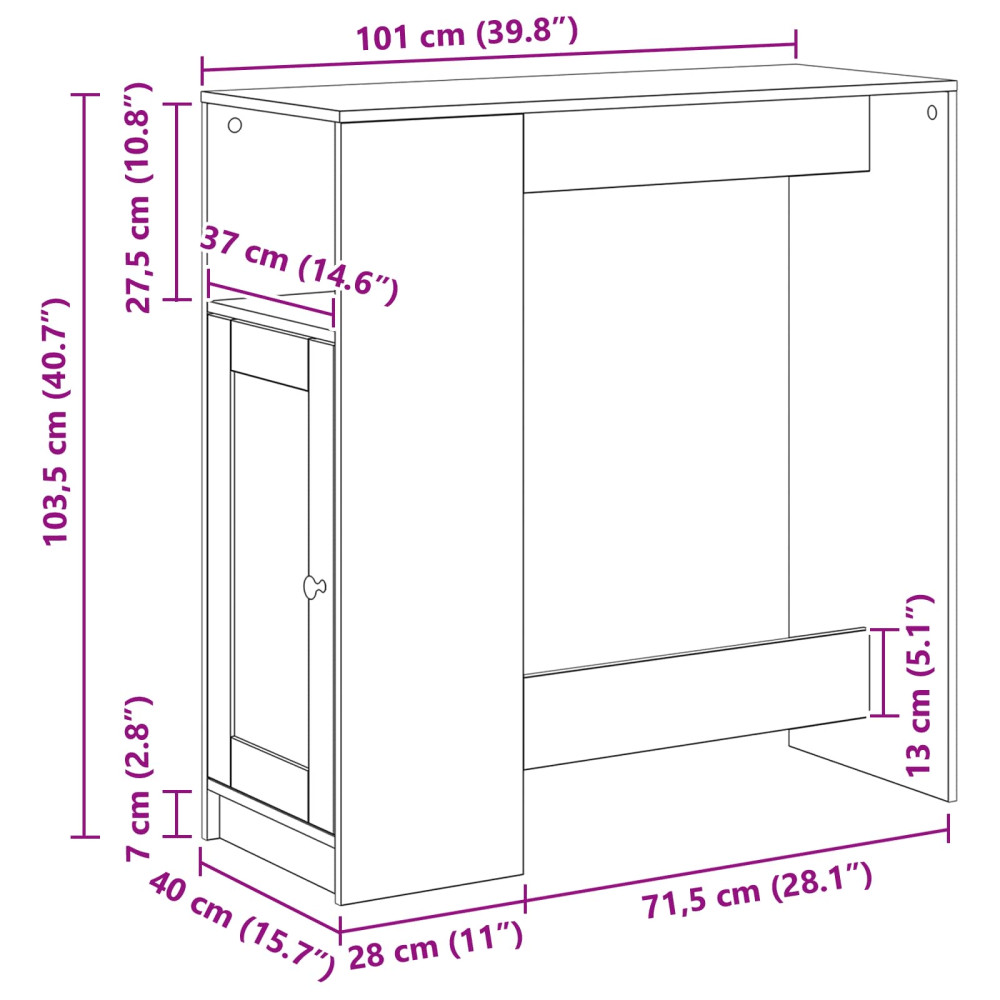Produktbild för Barbord med hylla Svart Ek 101 x 40 x 103,5 cm Konstruerat trä