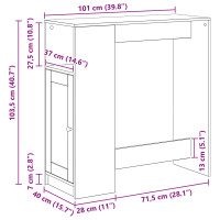 Produktbild för Barbord med hylla Svart Ek 101 x 40 x 103,5 cm Konstruerat trä