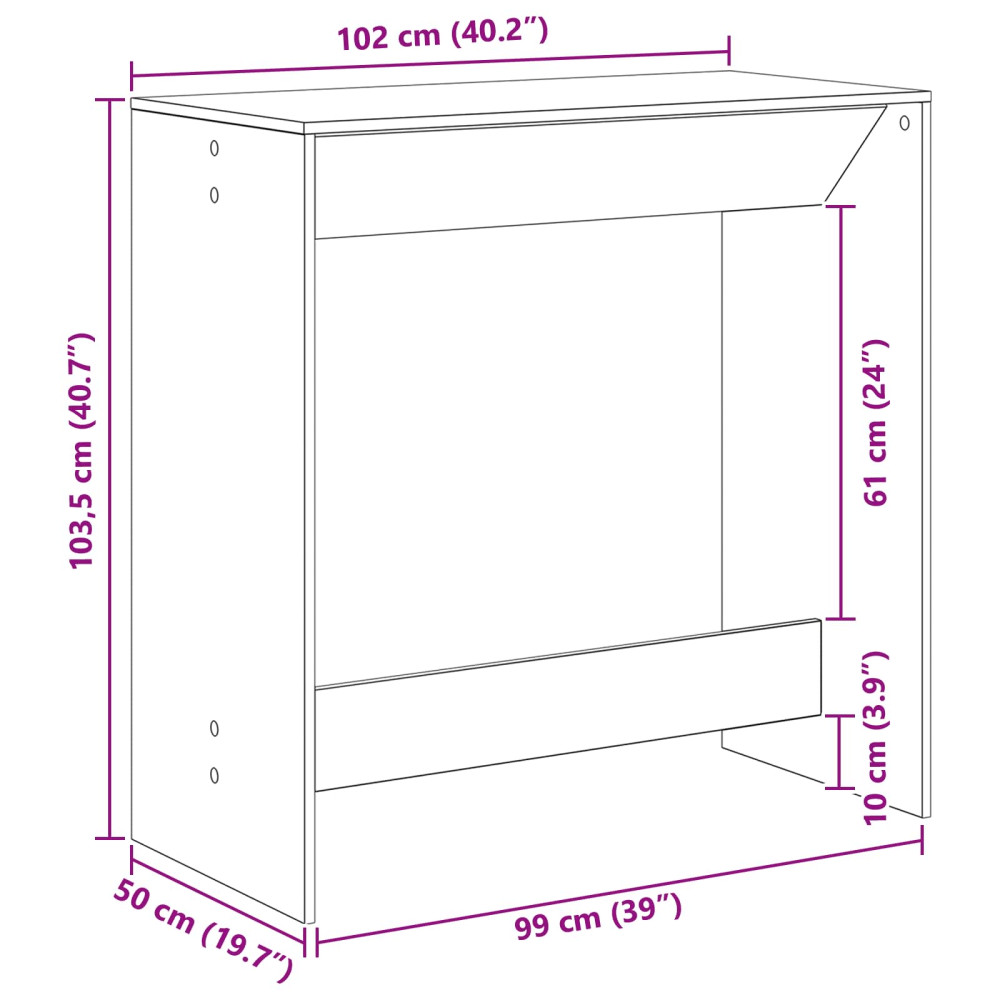 Produktbild för Barbord Svart Ek 102 x 50 x 103,5 cm Konstruerat trä