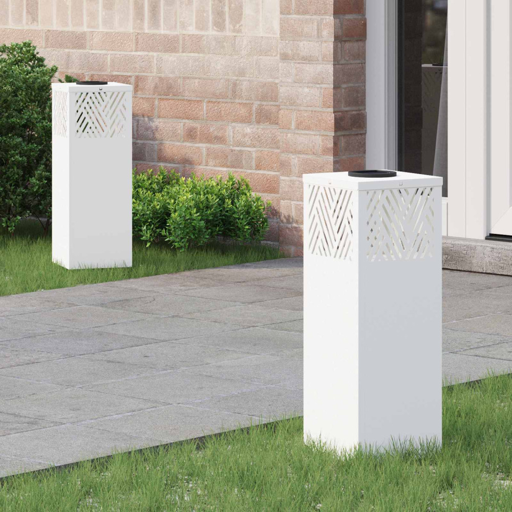 Produktbild för Solar LED Stig Ljus 2 pcs Vit Kallvalsat stål