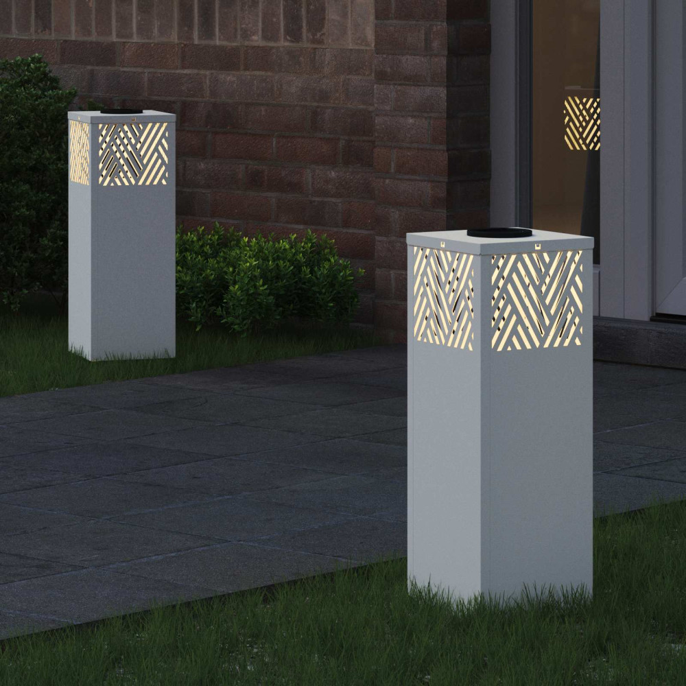 Produktbild för Solar LED Stig Ljus 2 pcs Vit Kallvalsat stål