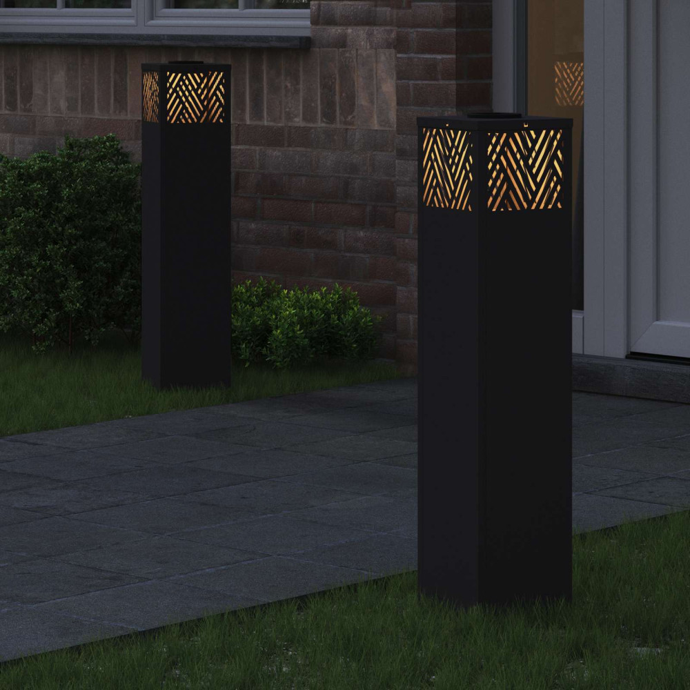 Produktbild för Solar LED Stig Ljus 2 pcs Svart Kallvalsat stål