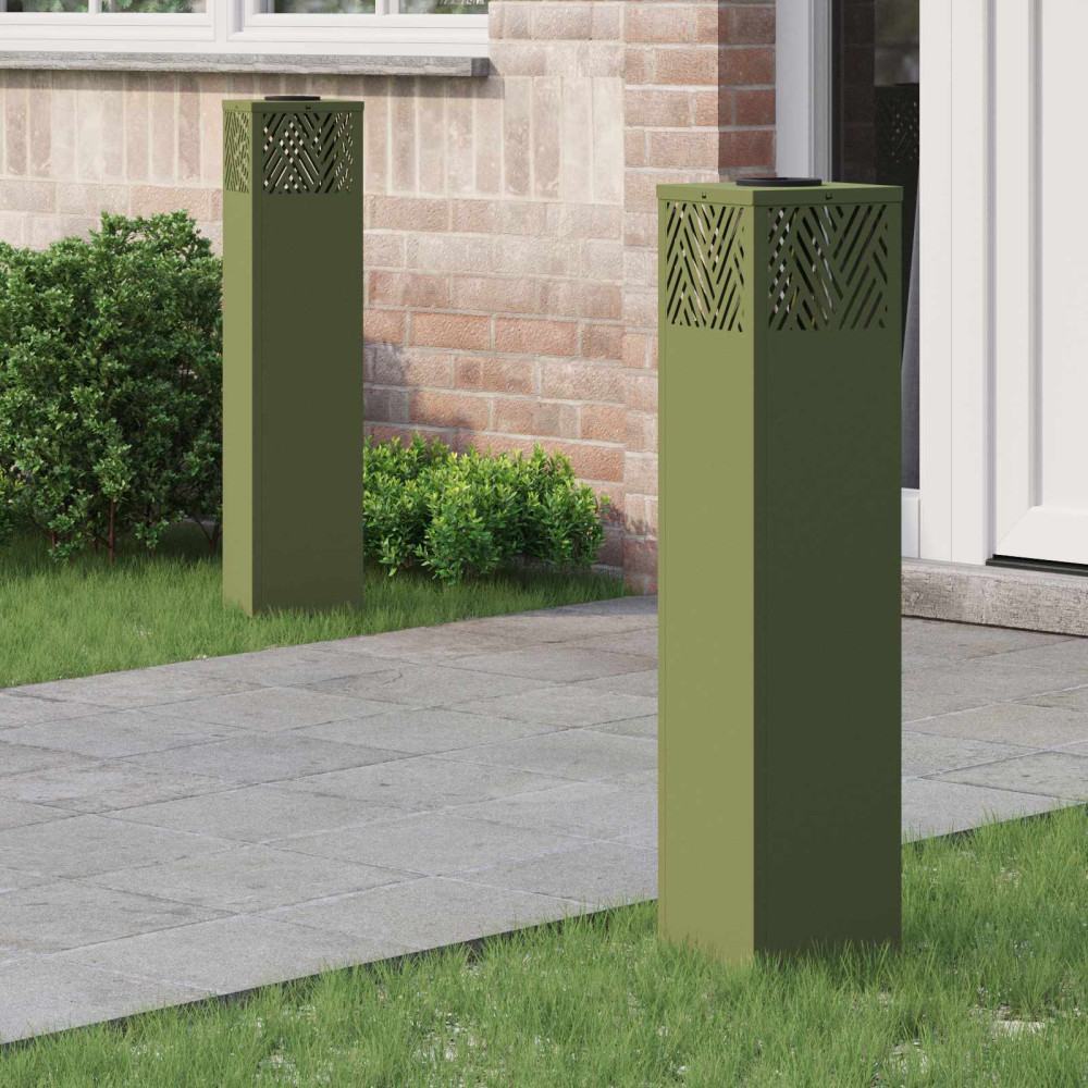 Produktbild för Solar LED Stig Ljus 2 pcs Olivgrön Kallvalsat stål