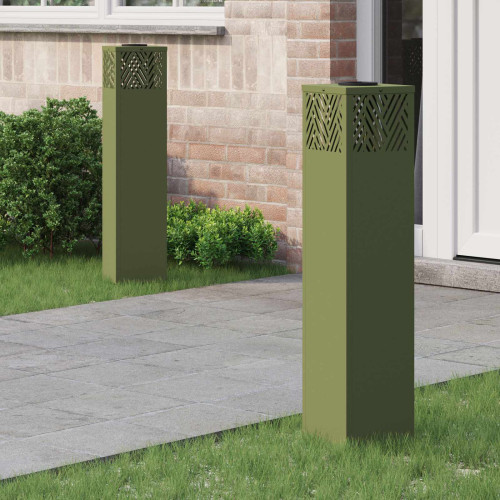 vidaXL Solar LED Stig Ljus 2 pcs Olivgrön Kallvalsat stål