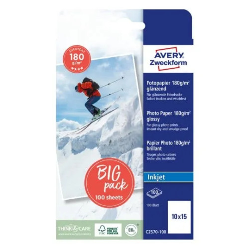 AVERY Avery Zweckform Classic Inkjet Photo Paper C2570 - fotopapper - blank - 100 ark - 100 x 150 mm - 180 g/m²